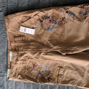 Anthropologie Embroidered Cropped Cargo Pant